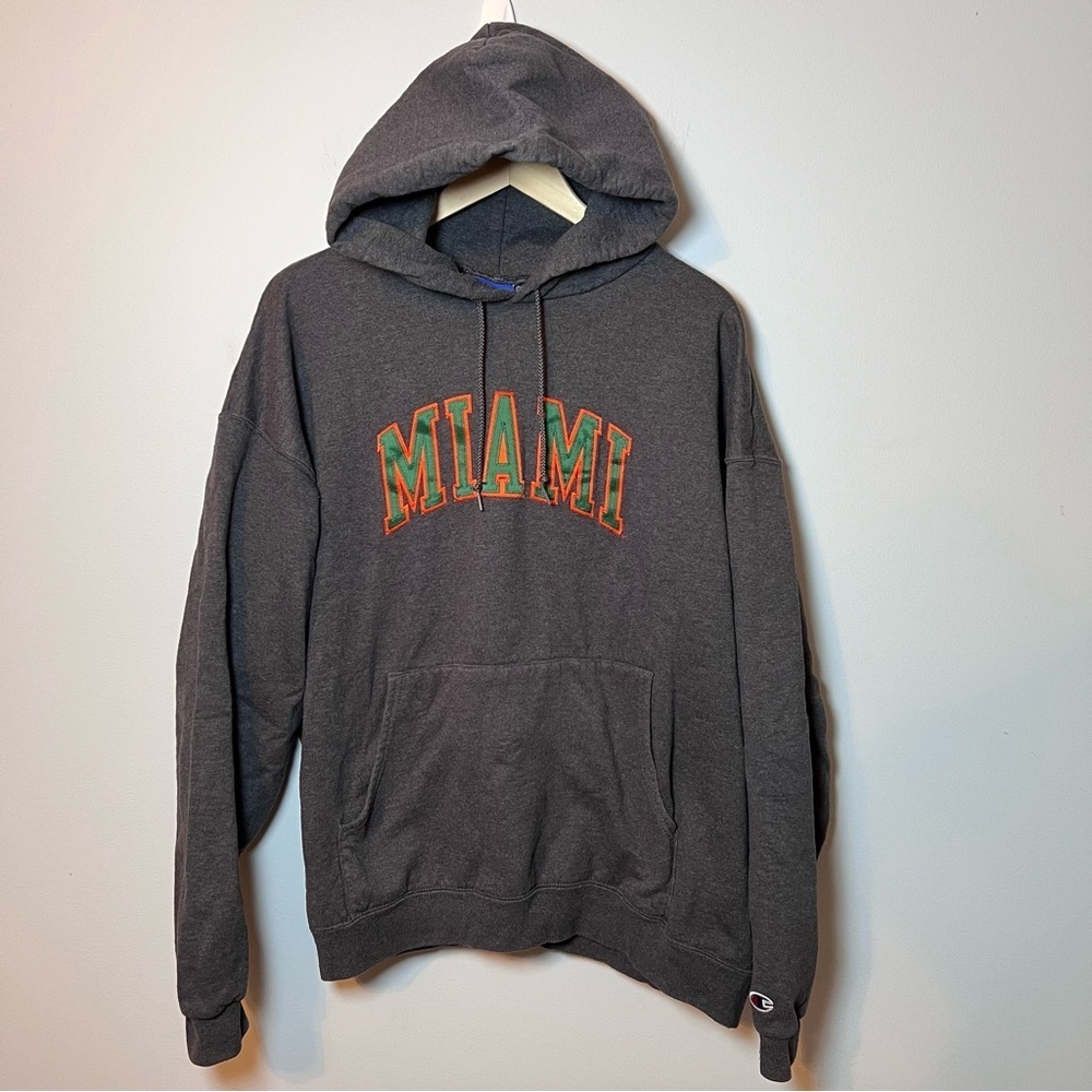 Vtg Miami Hurricanes Hoodie Men’s XXL Gray Champion Sweatshirt Embroidered 2XL